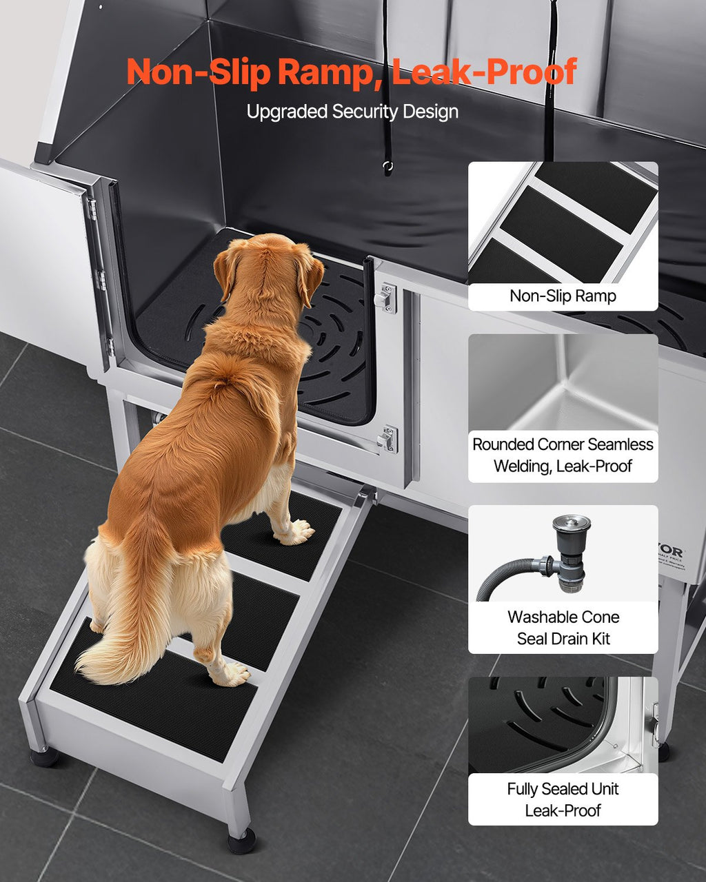 50 Inch Dog Grooming Bath Tub Stainless Steel W Ramp Water Filter Left