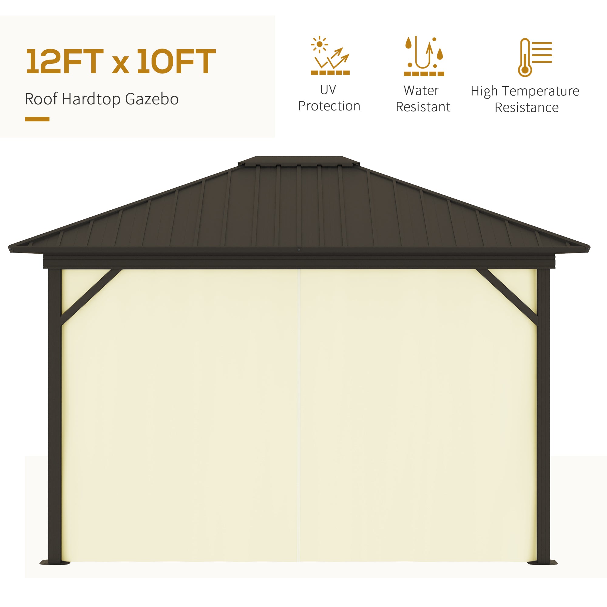 11.9" x 9.8" Hardtop Gazebo with Curtains Netting, Metal Roof Gazebo Canopy with Aluminum Frame and Top Hook, Cream
