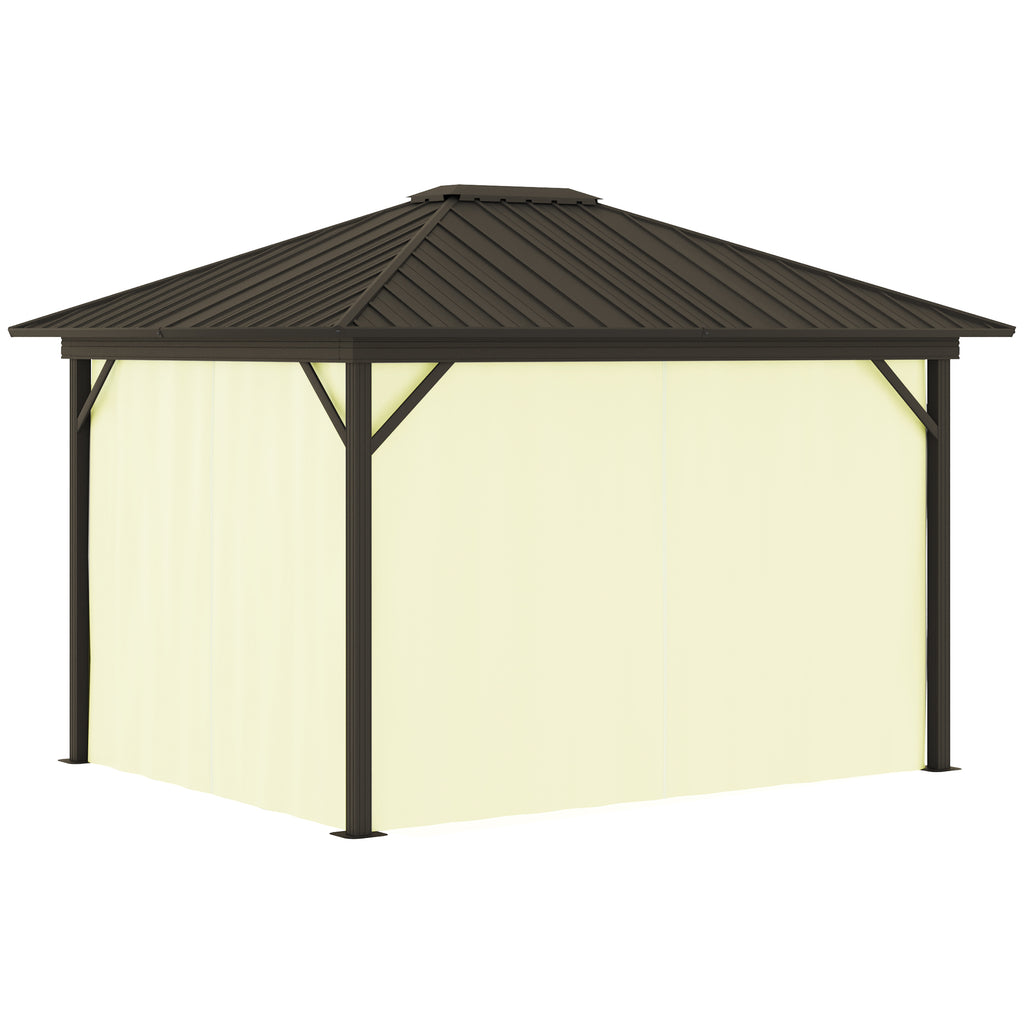 11.9" x 9.8" Hardtop Gazebo with Curtains Netting, Metal Roof Gazebo Canopy with Aluminum Frame and Top Hook, Cream