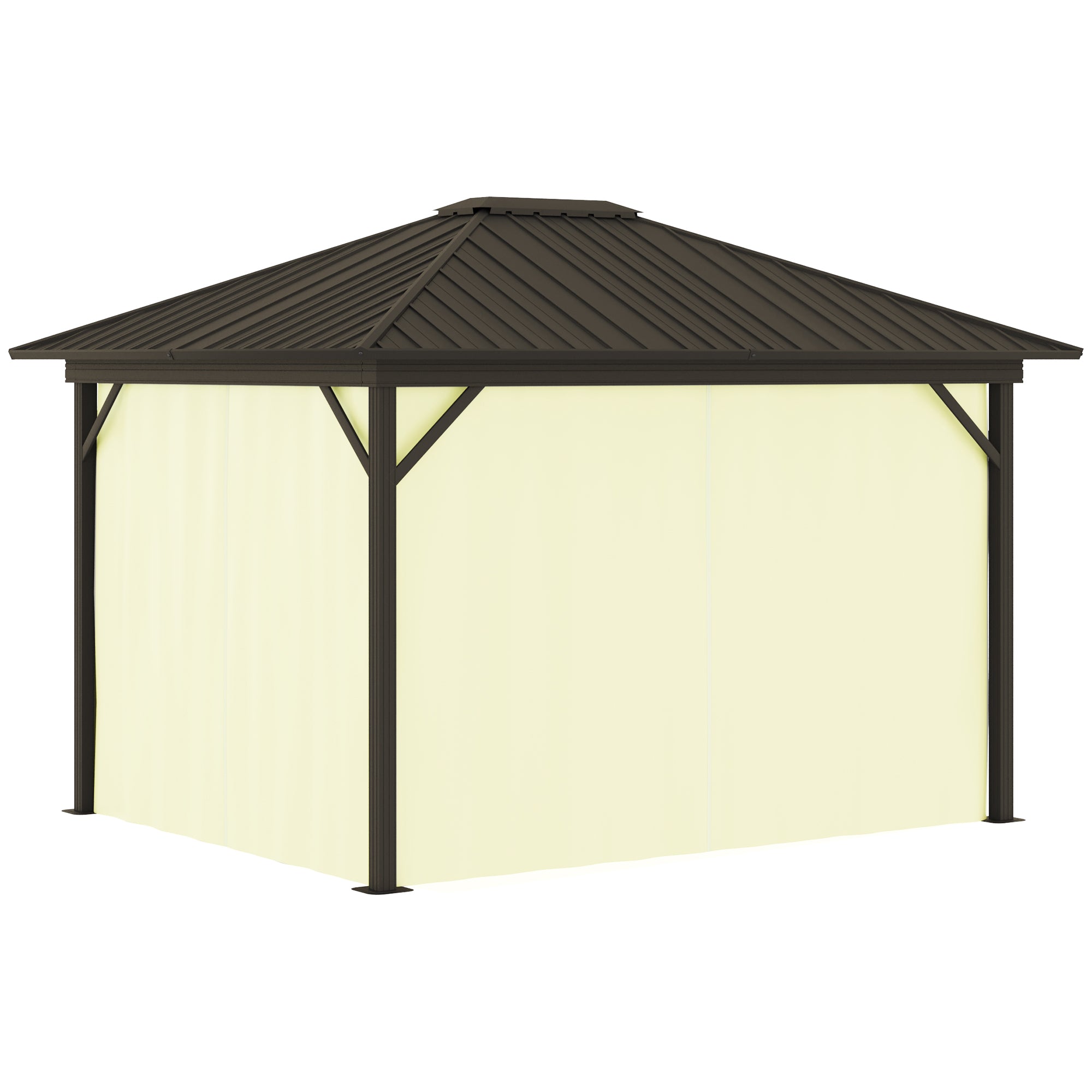 11.9" x 9.8" Hardtop Gazebo with Curtains Netting, Metal Roof Gazebo Canopy with Aluminum Frame and Top Hook, Cream