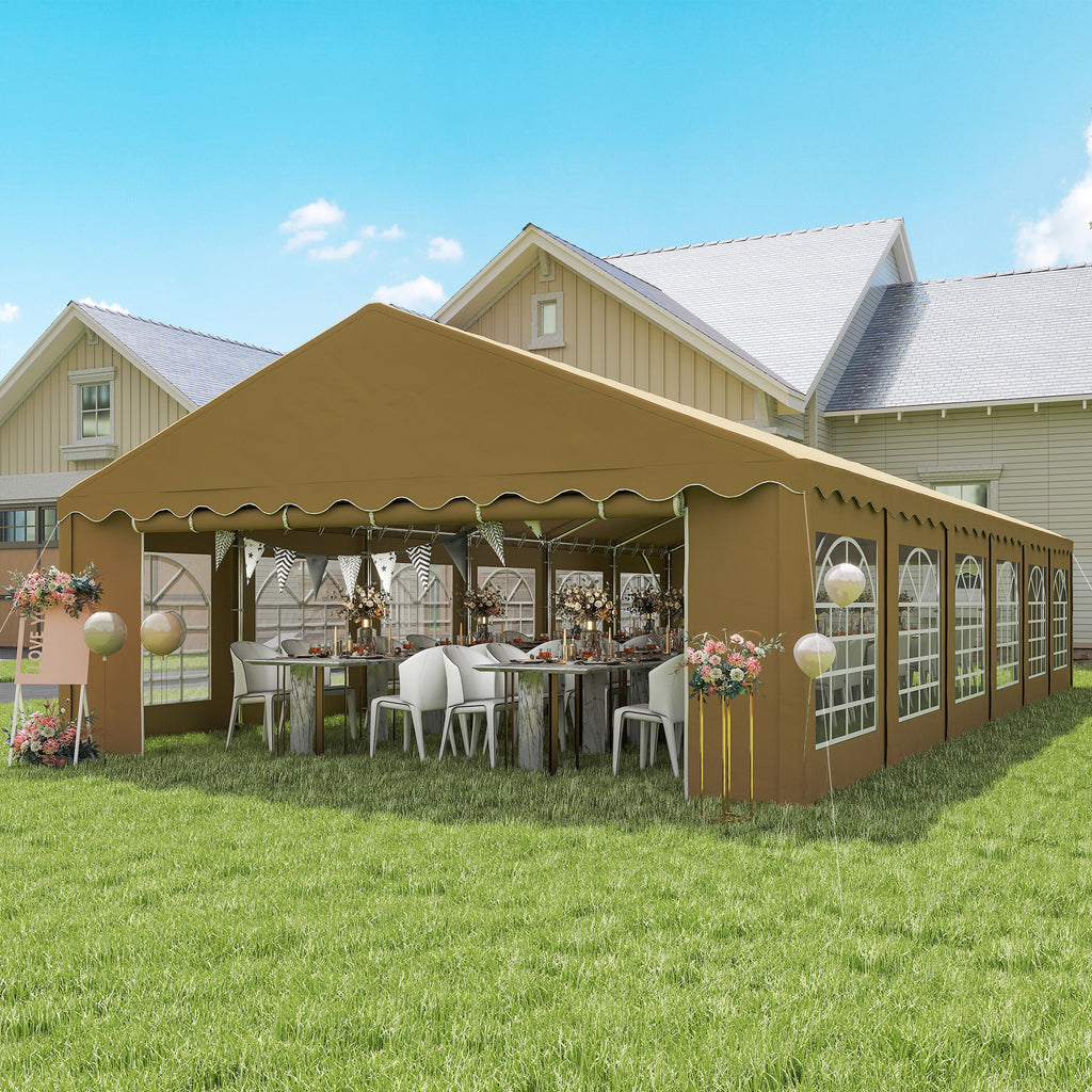 20' x 40' Party Tent, Outdoor Canopy Tent with Removable Sidewalls, 12 Windows for Parties, Wedding, Events, BBQ, Brown empower