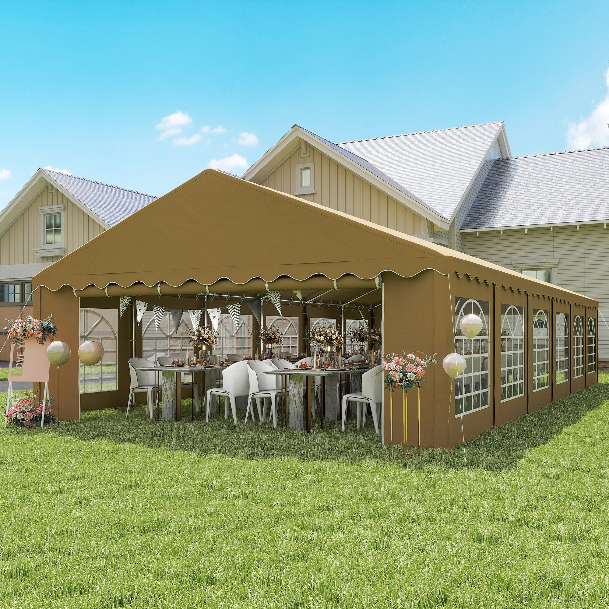 20' x 40' Party Tent, Outdoor Canopy Tent with Removable Sidewalls, 12 Windows for Parties, Wedding, Events, BBQ, Brown empower