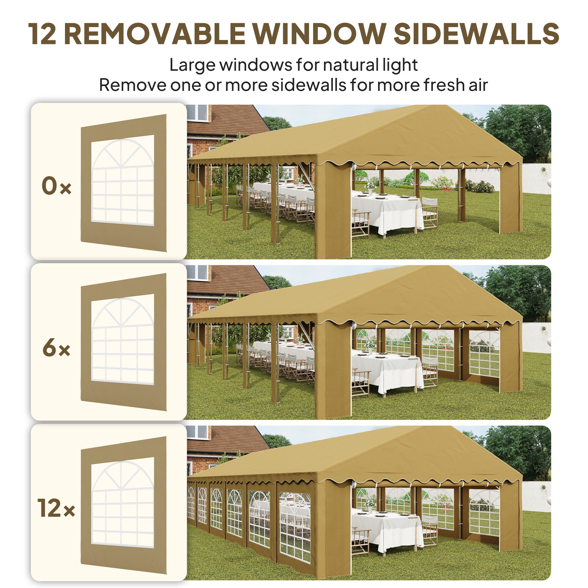 20' x 40' Party Tent, Outdoor Canopy Tent with Removable Sidewalls, 12 Windows for Parties, Wedding, Events, BBQ, Brown empower