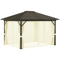 11.9" x 9.8" Hardtop Gazebo with Curtains Netting, Metal Roof Gazebo Canopy with Aluminum Frame and Top Hook, Cream