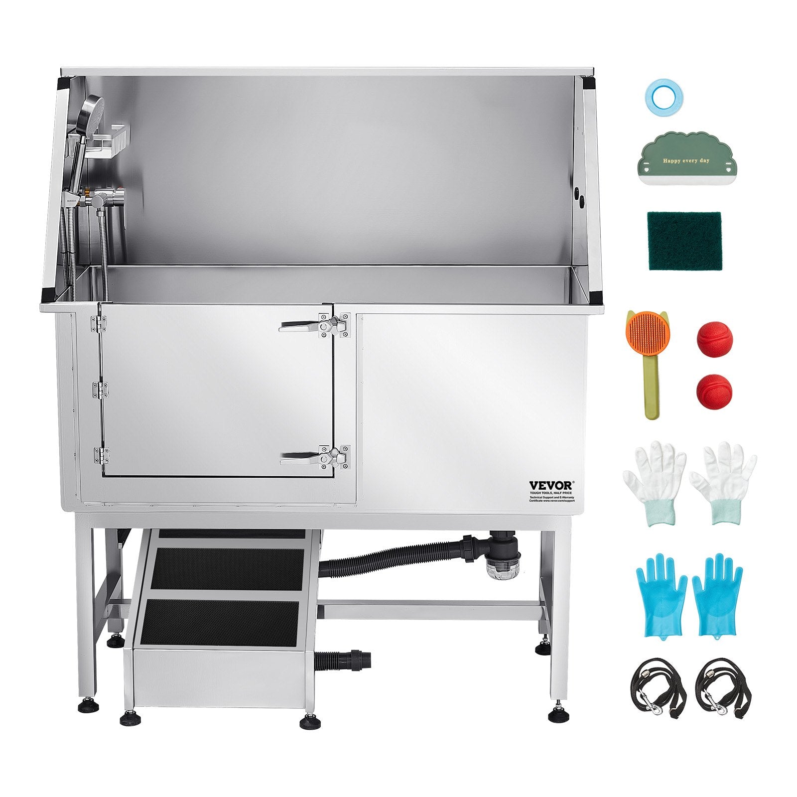 50 Inch Dog Grooming Bath Tub Stainless Steel W Ramp Water Filter Left