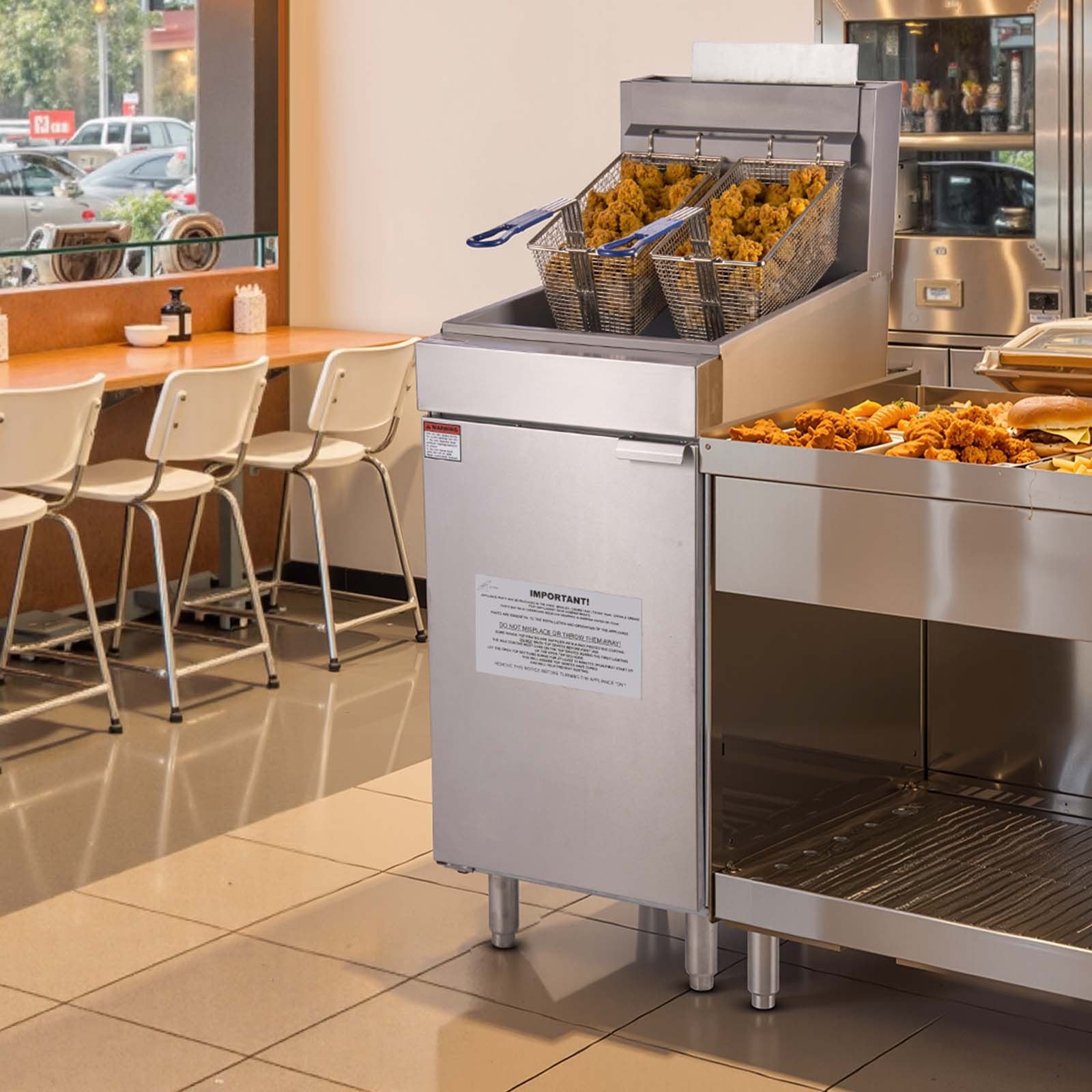 Schweb Commercial Deep Fryer Free Standing Propane Fryer 3-Burner Dual Basket 90,000BTU