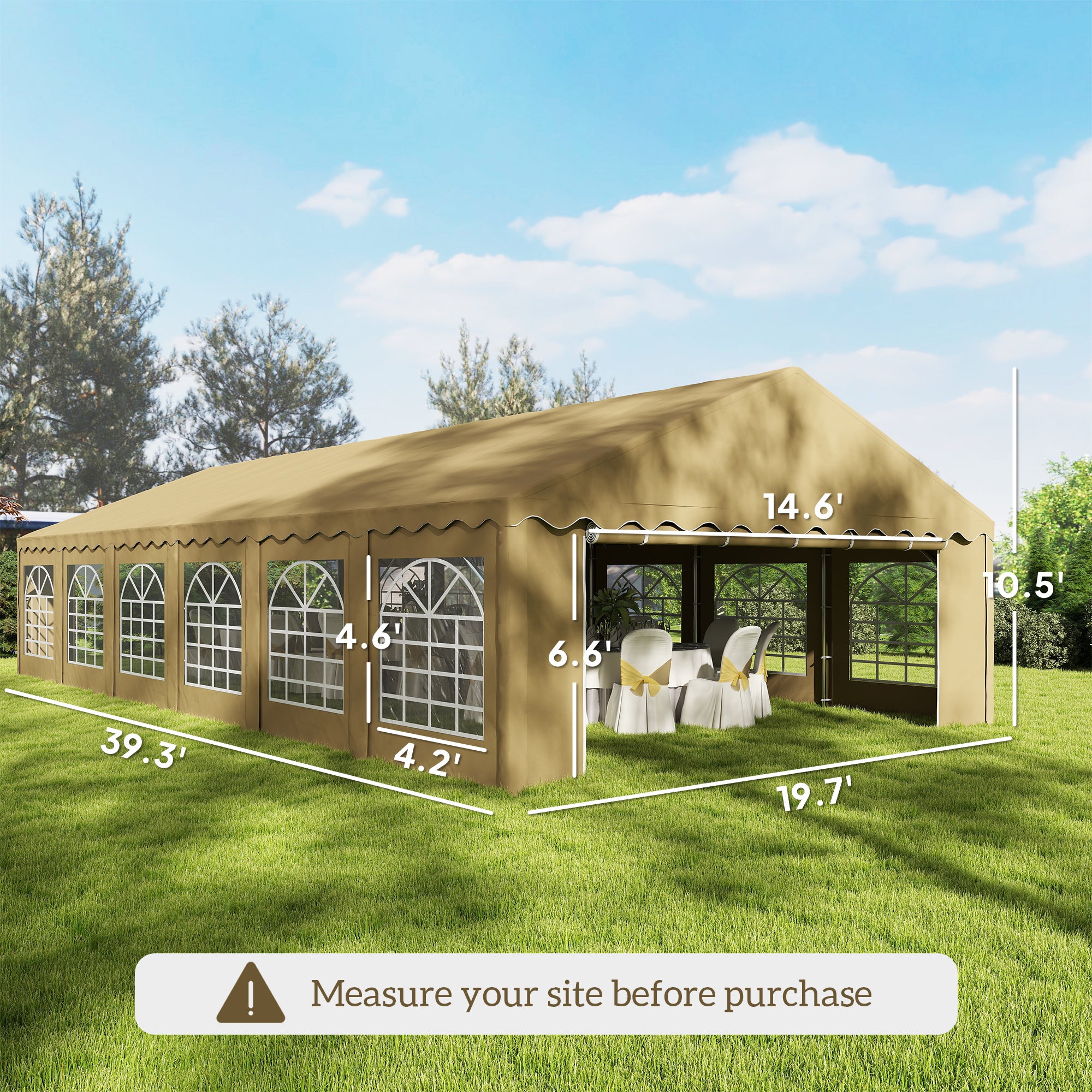 20' x 40' Party Tent, Outdoor Canopy Tent with Removable Sidewalls, 12 Windows for Parties, Wedding, Events, BBQ, Brown empower