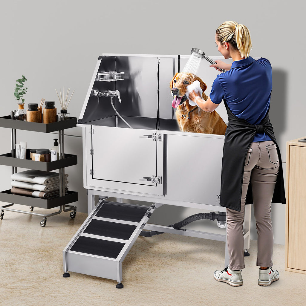 50 Inch Dog Grooming Bath Tub Stainless Steel W Ramp Water Filter Left