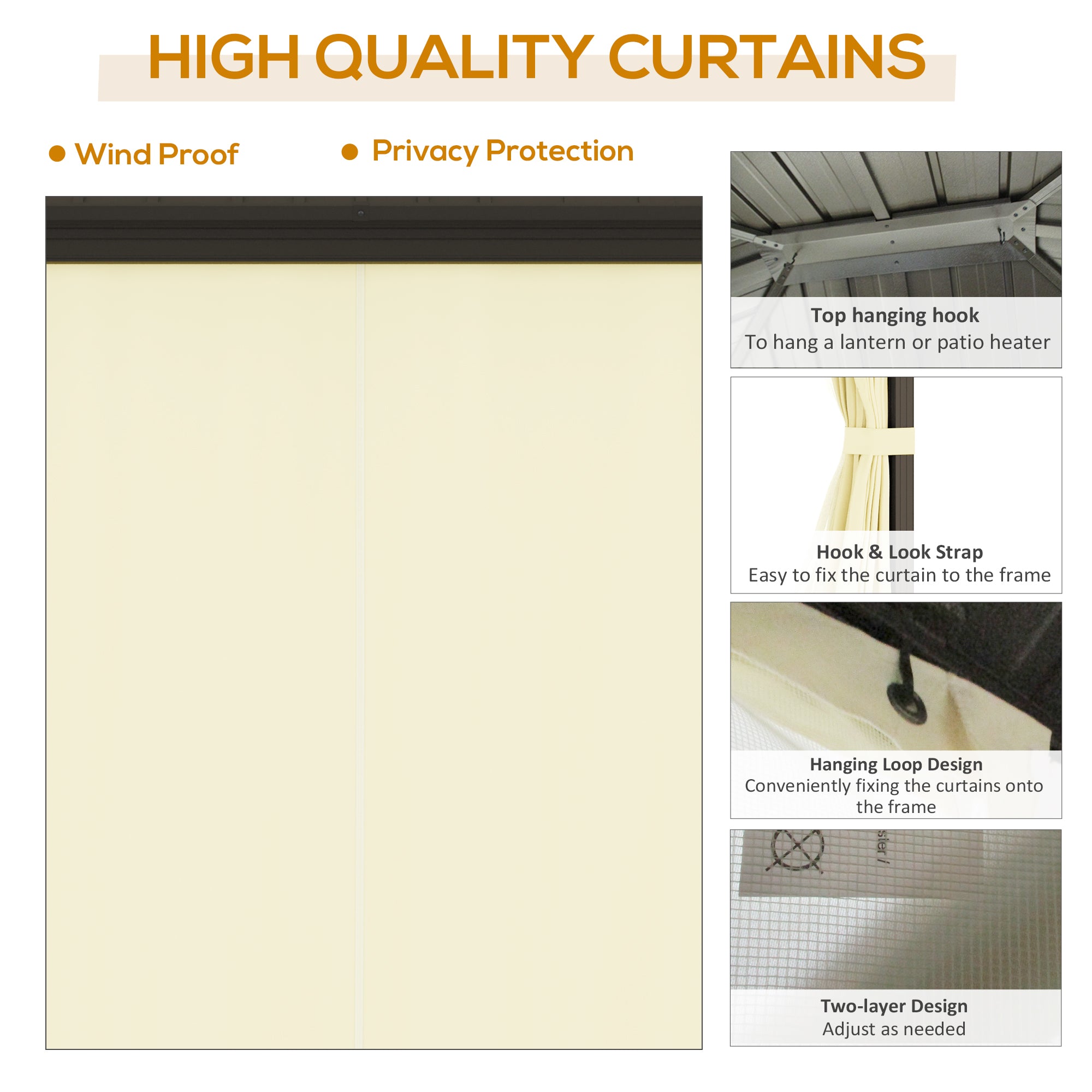 11.9" x 9.8" Hardtop Gazebo with Curtains Netting, Metal Roof Gazebo Canopy with Aluminum Frame and Top Hook, Cream