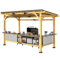 13' x 6' Wooden BBQ Grill Gazebo, Outdoor Hardtop Grill Gazebo with Metal Roof, 2 Bar Shelves and 6 Hooks, Natural empower