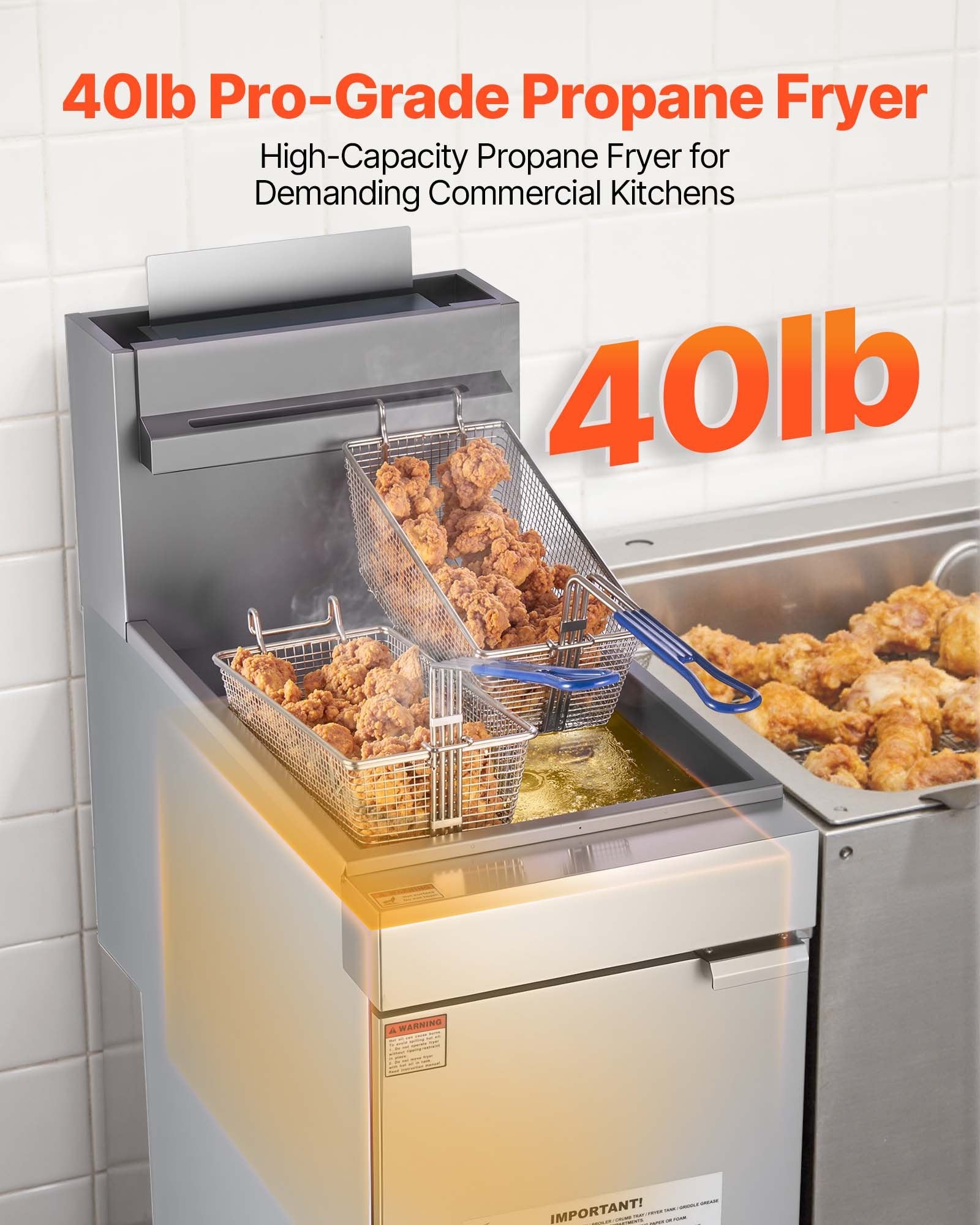 Schweb Commercial Deep Fryer Free Standing Propane Fryer 3-Burner Dual Basket 90,000BTU